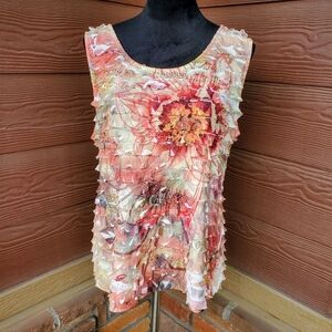 CHRISTOPHER & BANKS Women's Floral Watercolor Sleeveless Tiered Blouse Tank Top